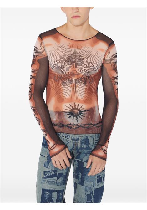 crew neck top woman nude brown and black JEAN PAUL GAULTIER | 26/01-W-TO456-M026P636000